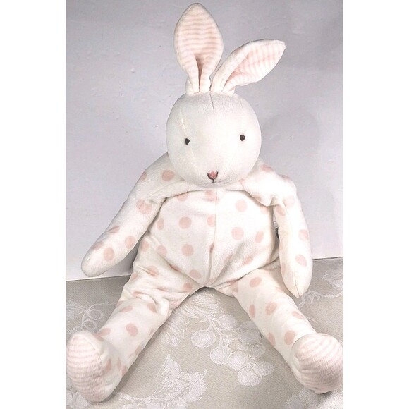 Bunnies by the Bay CARROTS White Pink Polka Dot Bunny Rabbit Plush Toy Lovey Emb - Picture 1 of 8